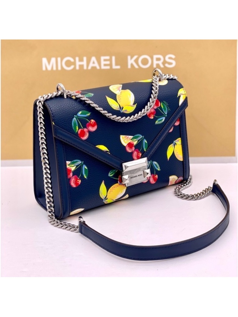 Michael Kors Whitney Medium Sequined Fruit Print Shoulder Bag Crossbody